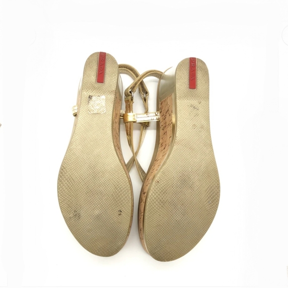 Prada Gold Wedged Sandals Size 39 - Picture 4 of 5